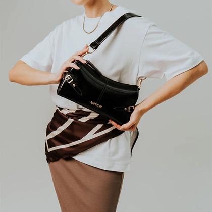 Imagem de Bolsa Feminina Rafitthy Baguete Fivelas Média Preta