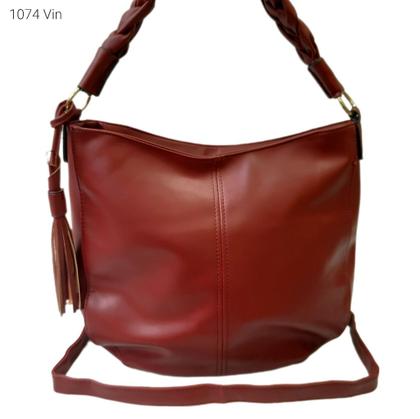 Imagem de Bolsa Feminina Sacola Ombro / Transversal com Alça Trançada e Chaveiro de Franjas 1074