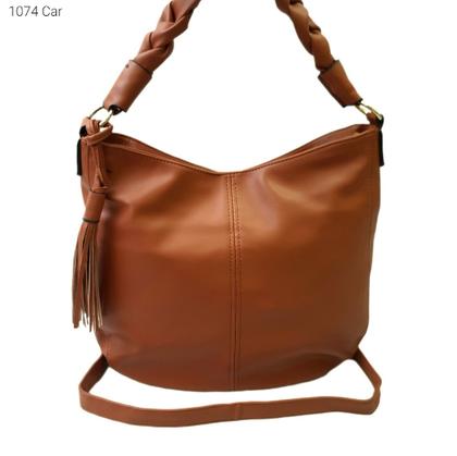 Imagem de Bolsa Feminina Sacola Ombro / Transversal com Alça Trançada e Chaveiro de Franjas 1074