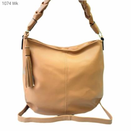 Imagem de Bolsa Feminina Sacola Ombro / Transversal com Alça Trançada e Chaveiro de Franjas 1074