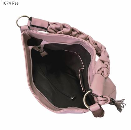 Imagem de Bolsa Feminina Sacola Ombro / Transversal com Alça Trançada e Chaveiro de Franjas 1074