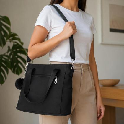Imagem de Bolsa Feminina Tote Grande Nylon Impermeável Casual Com Alça Transversal Ajustável Dia A Dia