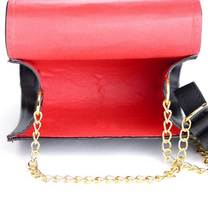 Imagem de Bolsa Feminina Transversal Baú Pequena Preto Com Corrente