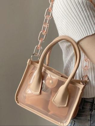 Imagem de Bolsa Feminina Transversal de Ombro Transparente e Necessaire 2x1 Com Corrente