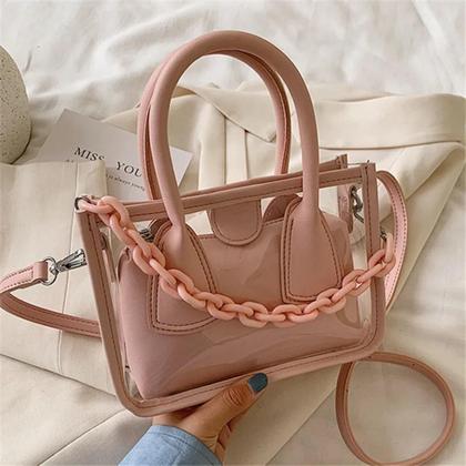 Imagem de Bolsa Feminina Transversal de Ombro Transparente e Necessaire 2x1 Com Corrente