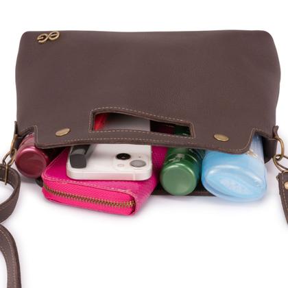 Imagem de Bolsa Feminina Transversal Média Tiracolo Couro Legítimo