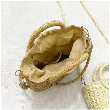 Imagem de Bolsa Feminina Transversal Palha Meia Lua Praia Casual - Caramelo - Alça ombro e mão