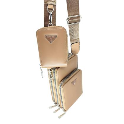 Imagem de Bolsa feminina transversal porta celular com carteira luxo ziper metal prata 