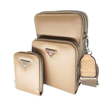 Imagem de Bolsa feminina transversal porta celular com carteira luxo ziper metal prata 