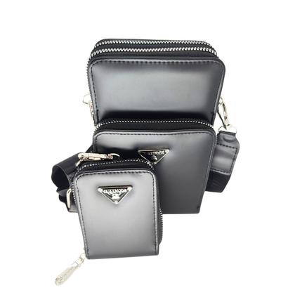 Imagem de Bolsa feminina transversal porta celular com carteira luxo ziper metal prata 