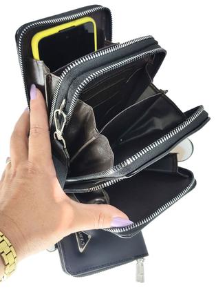 Imagem de Bolsa feminina transversal porta celular com carteira luxo ziper metal prata 