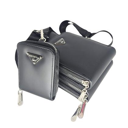 Imagem de Bolsa feminina transversal porta celular com carteira luxo ziper metal prata 