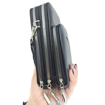 Imagem de Bolsa feminina transversal porta celular com carteira luxo ziper metal prata 