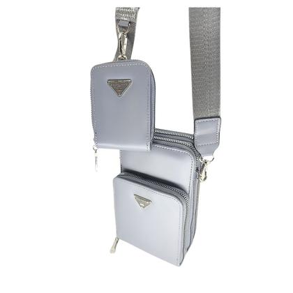 Imagem de Bolsa feminina transversal porta celular com carteira luxo ziper metal prata 