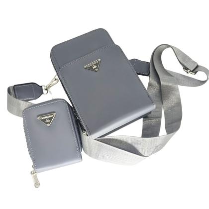 Imagem de Bolsa feminina transversal porta celular com carteira luxo ziper metal prata 