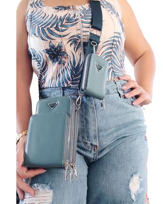 Imagem de Bolsa feminina transversal porta celular com carteira luxo ziper metal prata 
