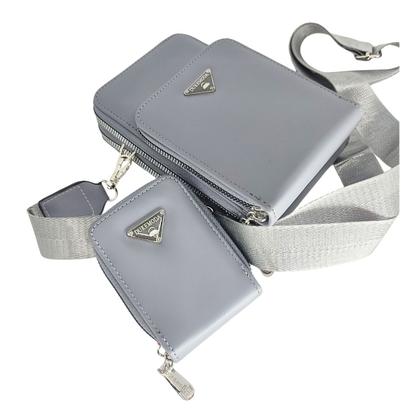 Imagem de Bolsa feminina transversal porta celular com carteira luxo ziper metal prata 
