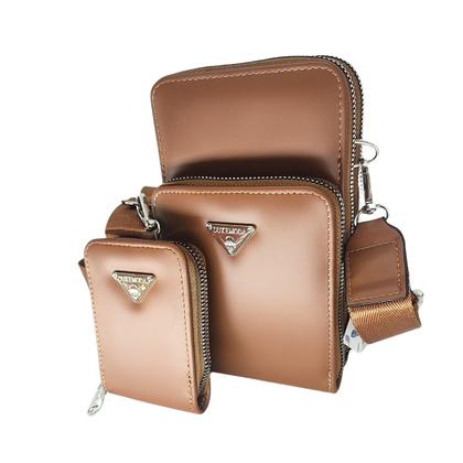 Imagem de Bolsa feminina transversal porta celular com carteira luxo ziper metal prata 