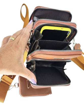 Imagem de Bolsa feminina transversal porta celular com carteira luxo ziper metal prata 