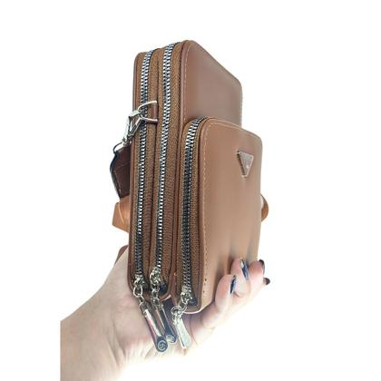 Imagem de Bolsa feminina transversal porta celular com carteira luxo ziper metal prata 