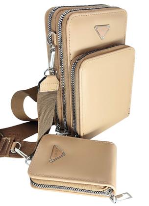 Imagem de Bolsa feminina transversal porta celular com carteira luxo ziper metal prata 