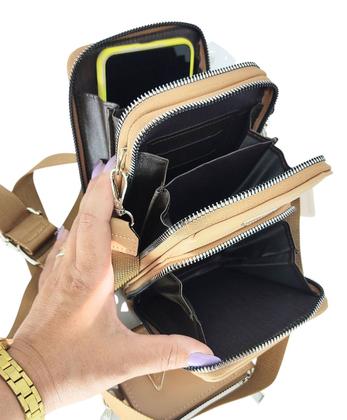 Imagem de Bolsa feminina transversal porta celular com carteira luxo ziper metal prata 