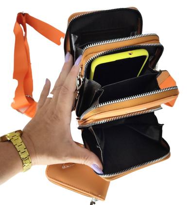 Imagem de Bolsa feminina transversal porta celular com carteira luxo ziper metal prata 