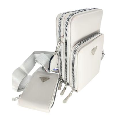 Imagem de Bolsa feminina transversal porta celular com carteira luxo ziper metal prata 