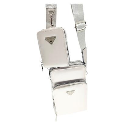 Imagem de Bolsa feminina transversal porta celular com carteira luxo ziper metal prata 