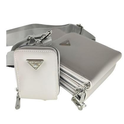 Imagem de Bolsa feminina transversal porta celular com carteira luxo ziper metal prata 