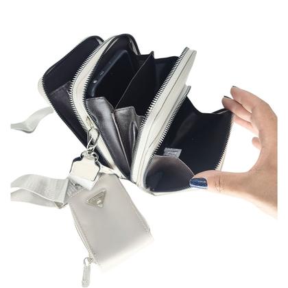 Imagem de Bolsa feminina transversal porta celular com carteira luxo ziper metal prata 