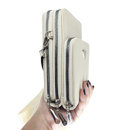 Imagem de Bolsa feminina transversal porta celular com carteira luxo ziper metal prata 