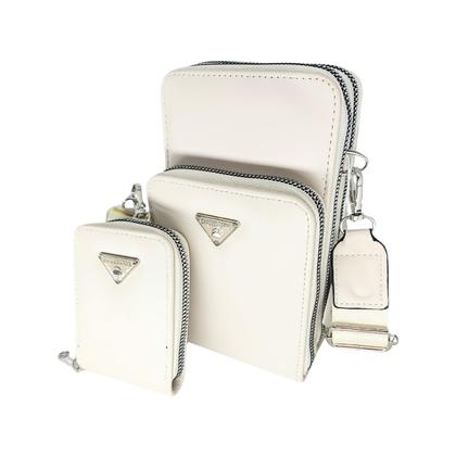 Imagem de Bolsa feminina transversal porta celular com carteira luxo ziper metal prata 