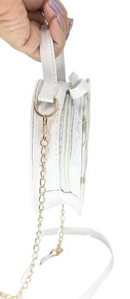 Imagem de Bolsa feminina transversal porta celular coração luxo branco renda romantica