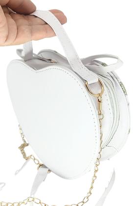 Imagem de Bolsa feminina transversal porta celular coração luxo branco renda romantica