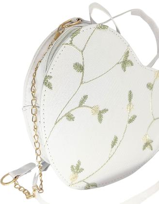 Imagem de Bolsa feminina transversal porta celular coração luxo branco renda romantica