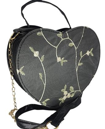 Imagem de Bolsa feminina transversal tiracolo porta celular coração luxo preta