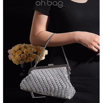 Imagem de Bolsa Festa Clutch Prateado Com Strass Com Design Moderno