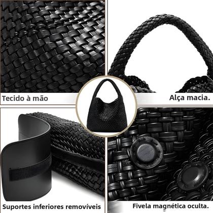 Imagem de Bolsa Grande De Couro Trançado Para Mulheres, Bolsa De Ombro Macia, Ideal Para Trabalho, Compras,
