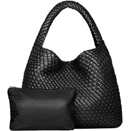 Imagem de Bolsa Grande De Couro Trançado Para Mulheres, Bolsa De Ombro Macia, Ideal Para Trabalho, Compras,