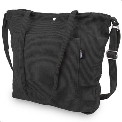 Imagem de Bolsa Grande de Ombro Transversal Estilo Canelada com Botão
