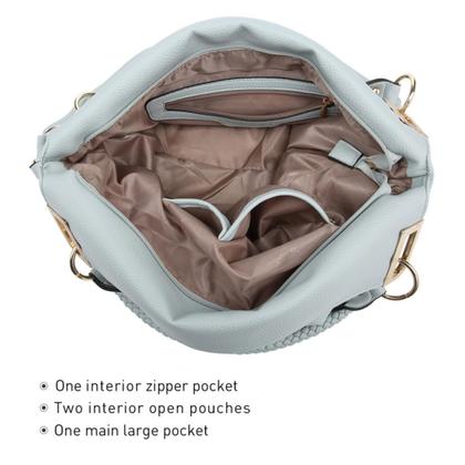 Imagem de Bolsa Hobo Dasein, material vegano, strass, azul claro, feminino