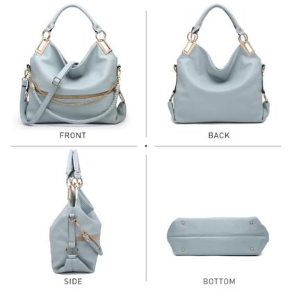 Imagem de Bolsa Hobo Dasein, material vegano, strass, azul claro, feminino