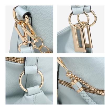 Imagem de Bolsa Hobo Dasein, material vegano, strass, azul claro, feminino