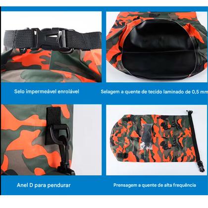Imagem de Bolsa Impermeável Saco Bag Estanque 20 Lts Camping Trilha Praia Pesca Canoagem Jetski Motociclismo Ciclismo COR:PRETO