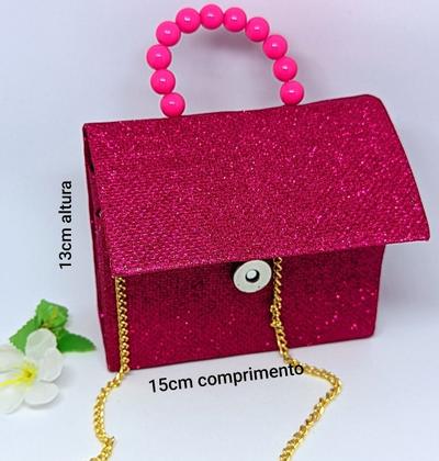 Imagem de Bolsa Infantil Mini Bag Cute alça corrente Transversal Mão Pérola Bolsinha Menina Brilhosa Glitter Blogueirinha moda