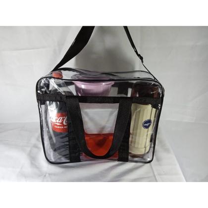 Imagem de Bolsa JUMBO Transparente  e PRETA 39x34 praia piscina viagem toda reforçada