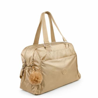Imagem de Bolsa Mala de Mão Feminina Grande Metalizada com Alça Viagem Academia Maternidade Chaveiro