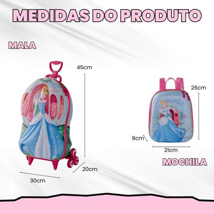 Imagem de Bolsa Mala Mochila e Lancheira com 3 Rodinhas e Relevo 3D 