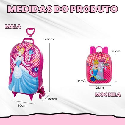 Imagem de Bolsa Mala Mochila e Lancheira com 3 Rodinhas e Relevo 3D 